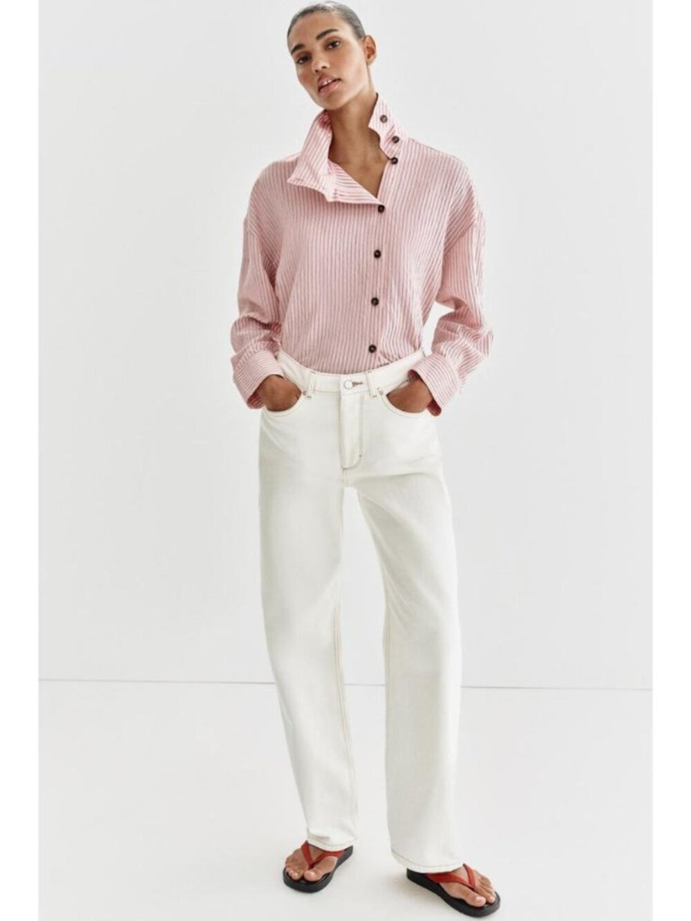 ZARA STRIPED HIGH NECK SHIRT - Picture 2 of 9